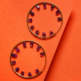 HOOPS WITH AMETHYST BEADS