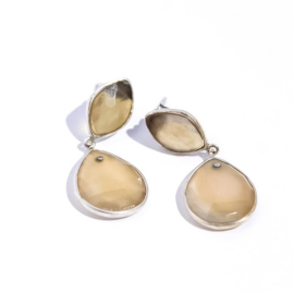 2 Stones Brown Onyx Earring