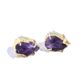 Amethyst Rough Stone Stud Earring in 92.5 Sterling Silver