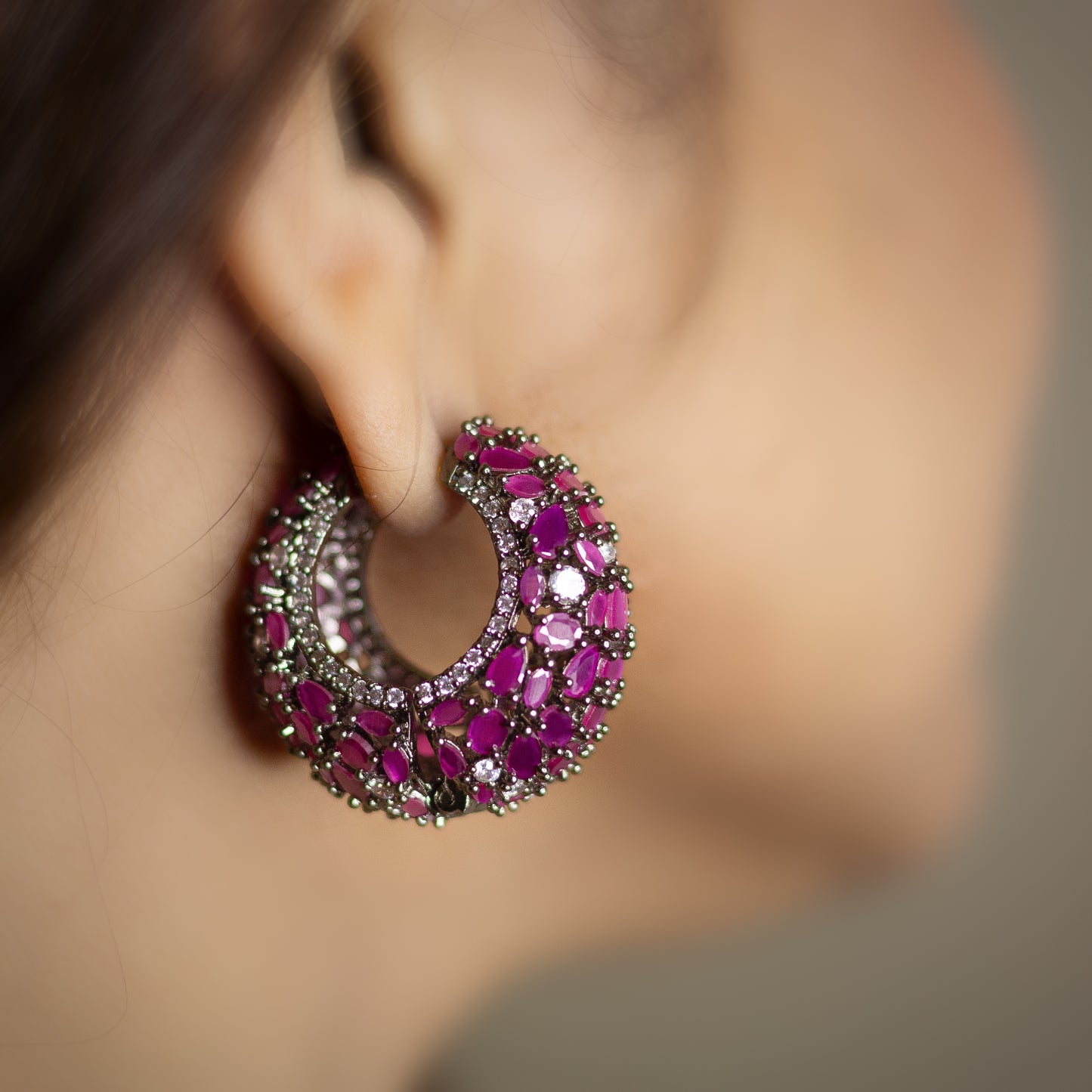 Deep Pink Premium Stone Hoops