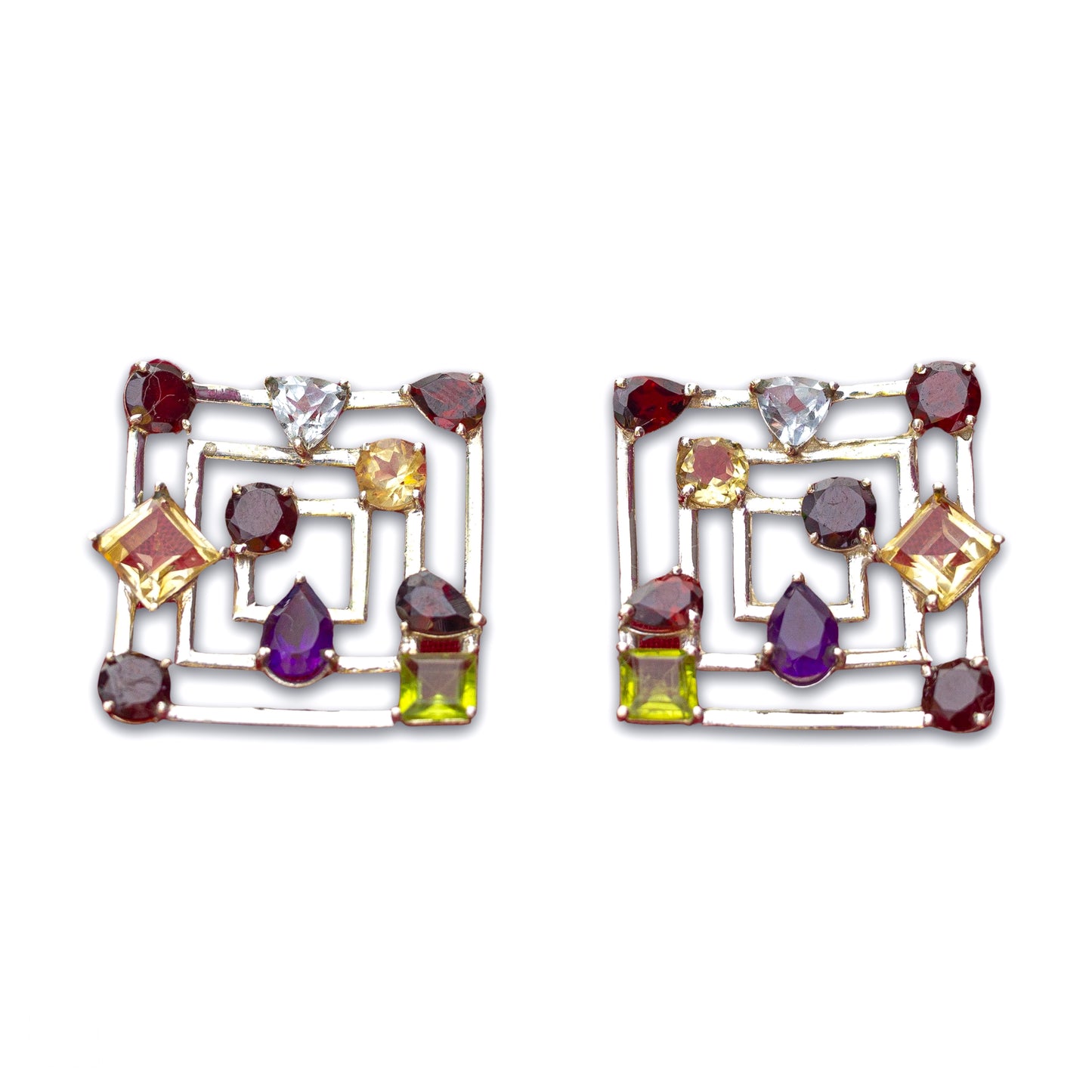 Square Multi Colour Stone Studs