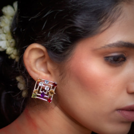 Square Multi Colour Stone Studs