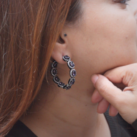 Amethyst Halo Hoops