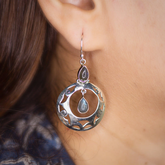 Circle Labrodorite Earring