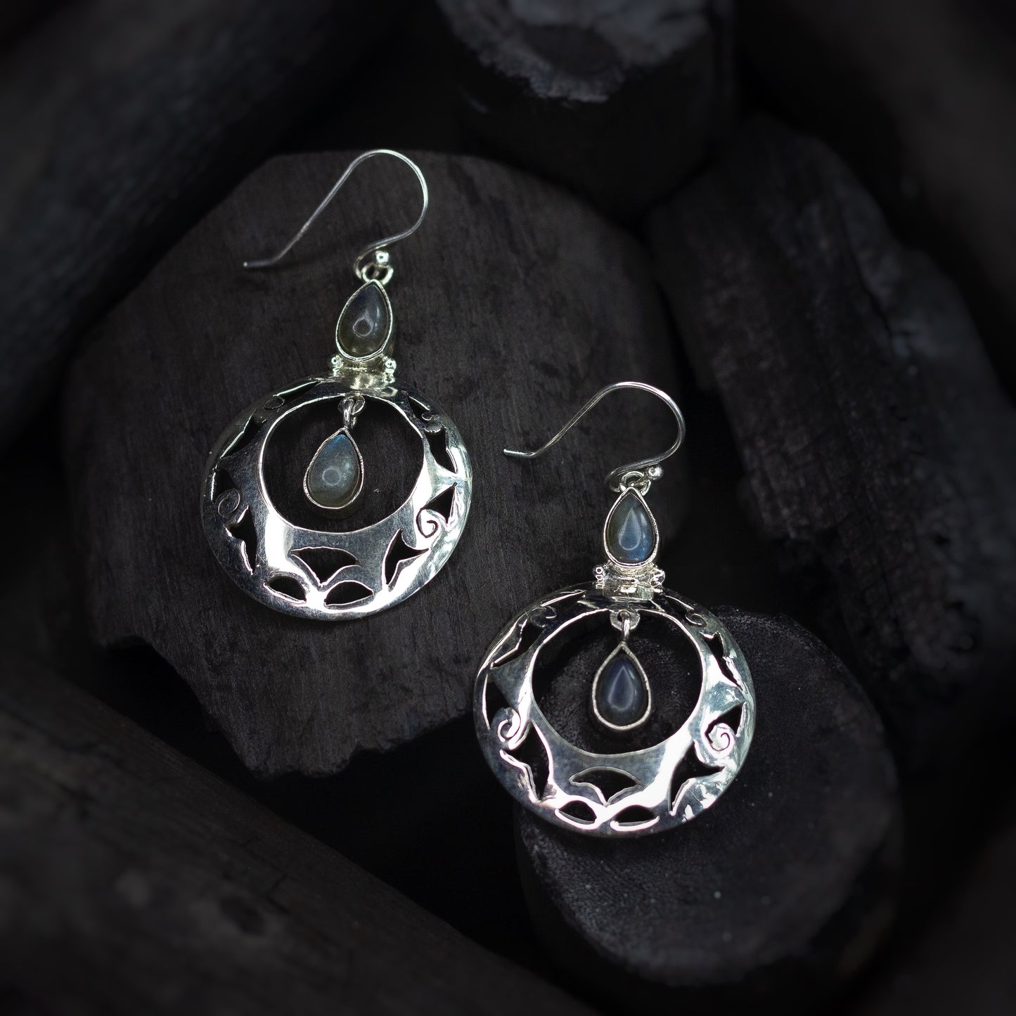 Circle Labrodorite Earring