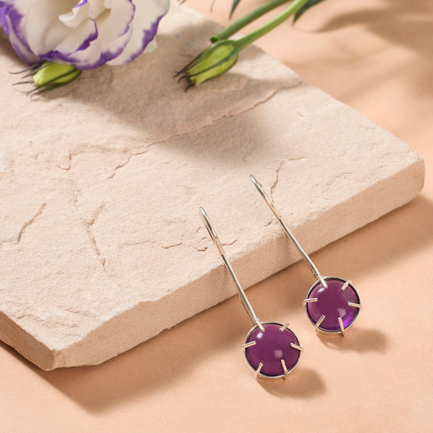 Amethyst Stone Long Sterling Silver Earring