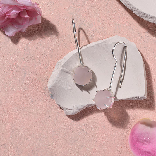 Rose Quartz Long Sterling Silver Earring
