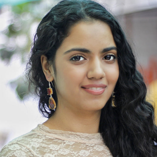 Garnet Red - Champaign Droozy Silver Earring