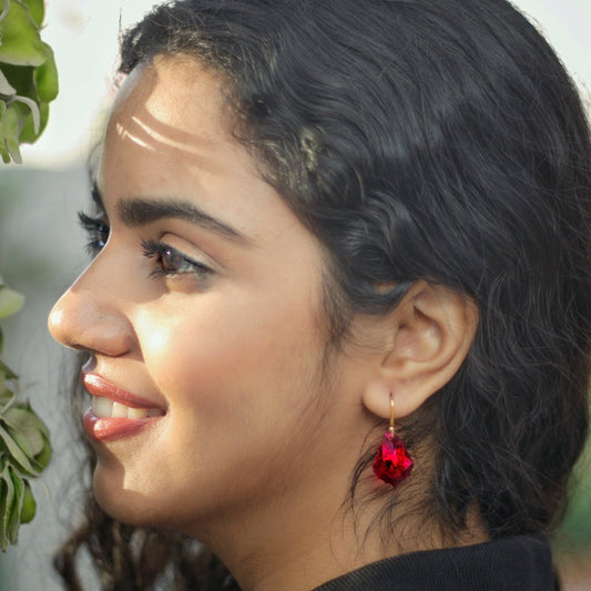 Swarosvki Stone - Ruby Crystal- Gold Finish Earring