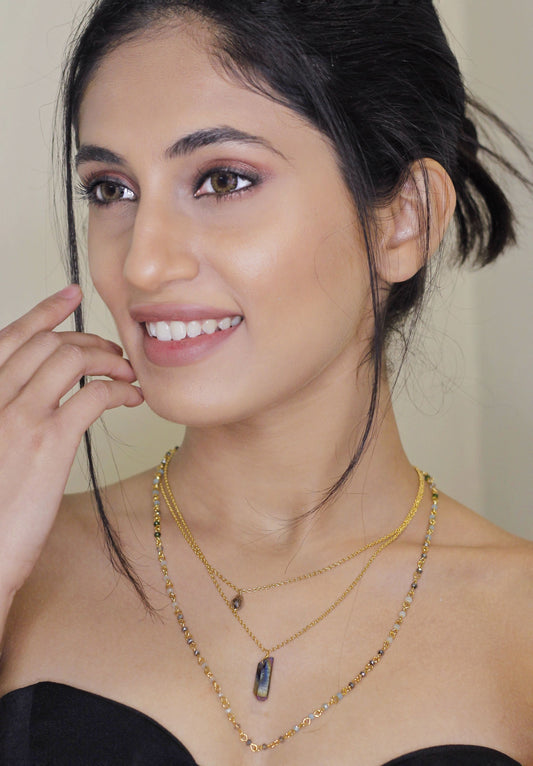 3 Layered Natural Stone Gold Finish Necklace