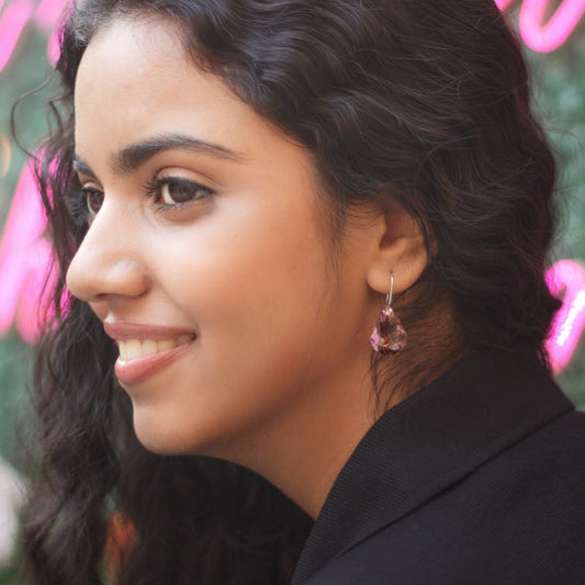 Swarosvki Stone - Amethyst Crystal - Silver Finish Earring