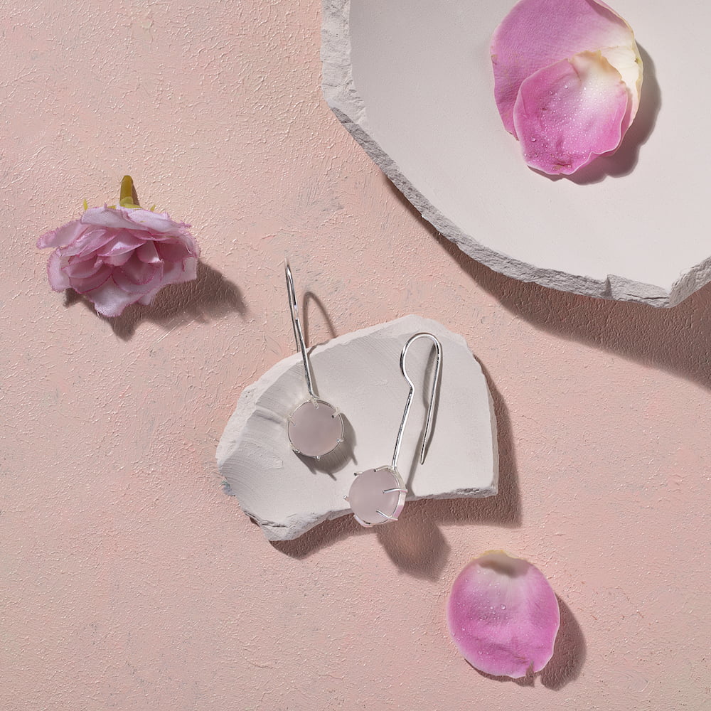 Rose Quartz Long Sterling Silver Earring