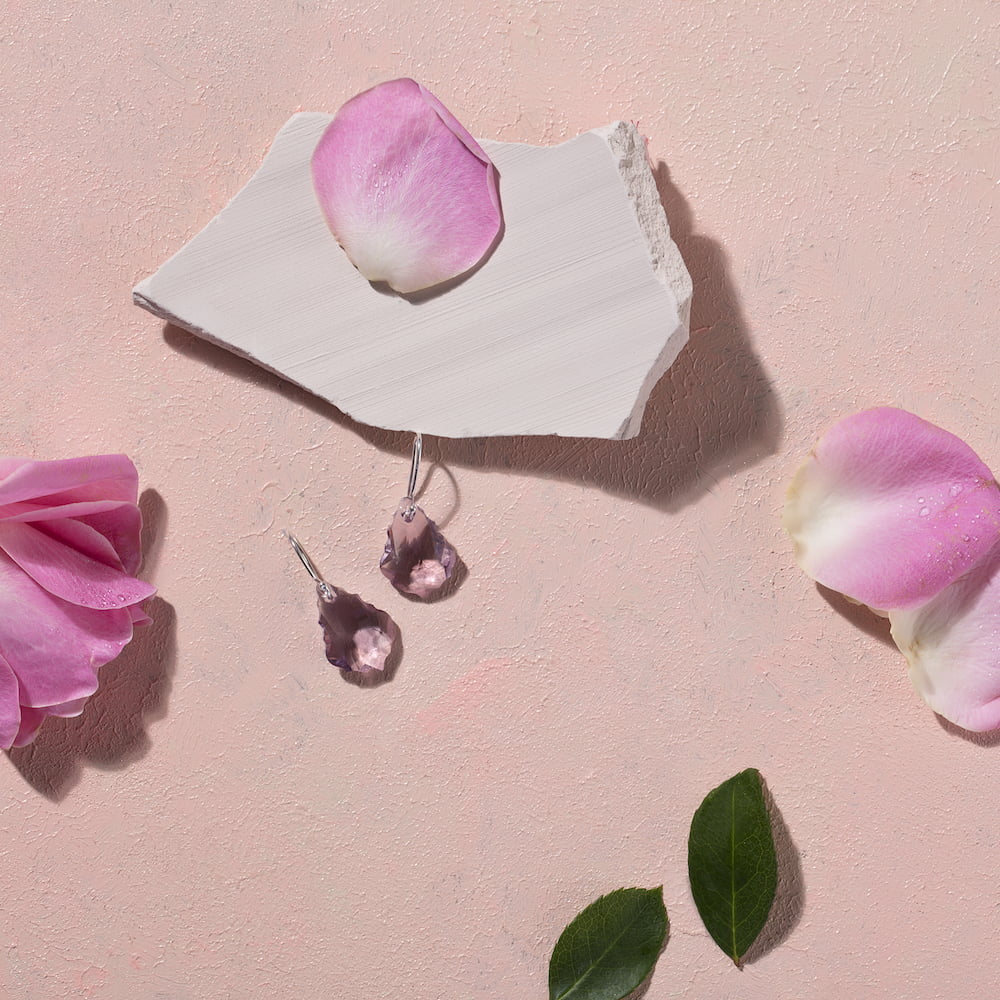 Swarosvki Stone - Amethyst Crystal - Silver Finish Earring