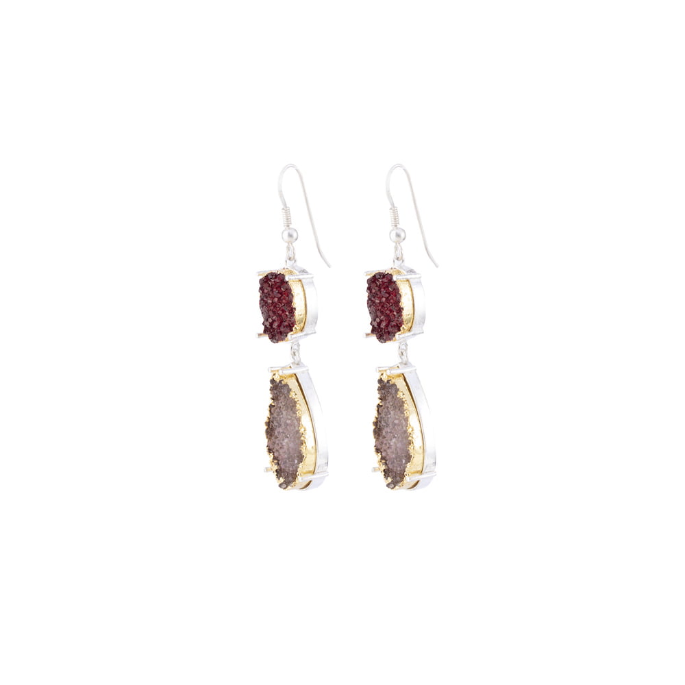 Garnet Red - Champaign Droozy Silver Earring