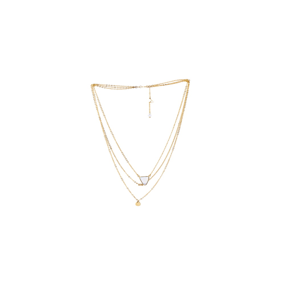 3 Layered Aqua Stone Gold Finish Necklace
