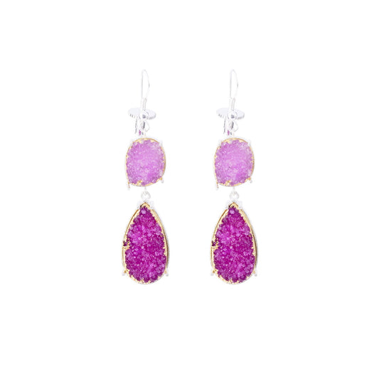 Pink -Fuscsia Droozy Silver Earring