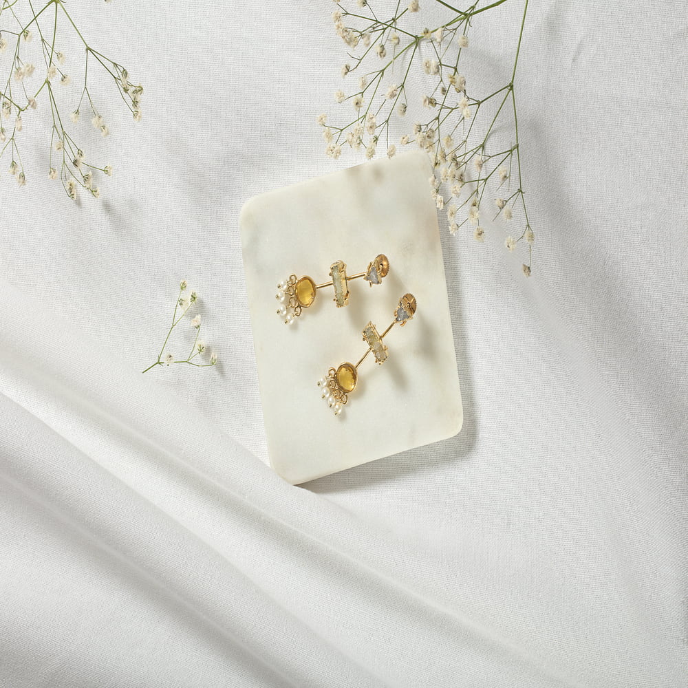 Three Layer Amber Earring - Gold Finish