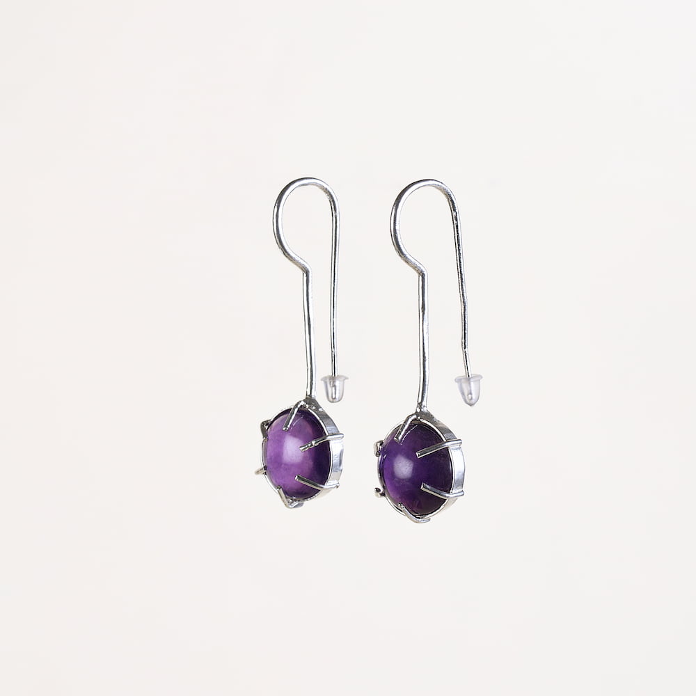 Amethyst Stone Long Sterling Silver Earring