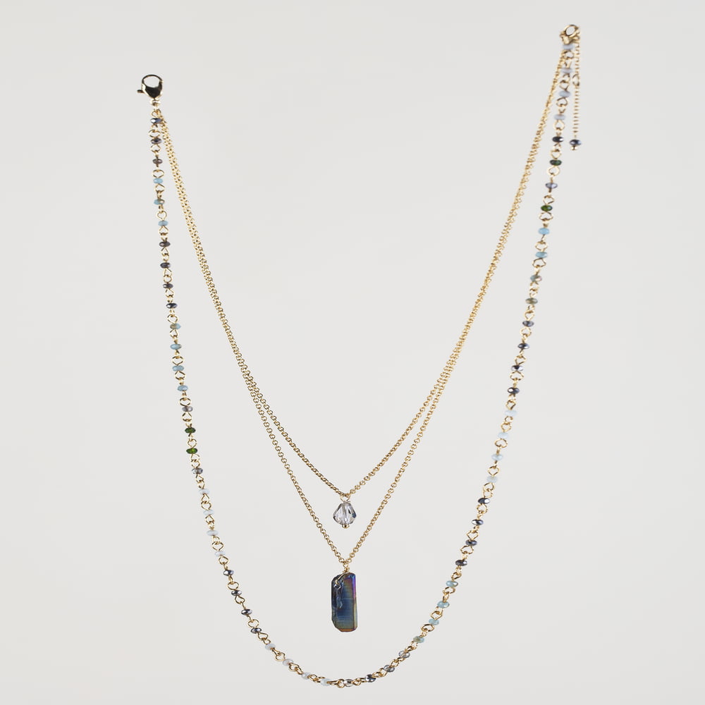 3 Layered Natural Stone Gold Finish Necklace