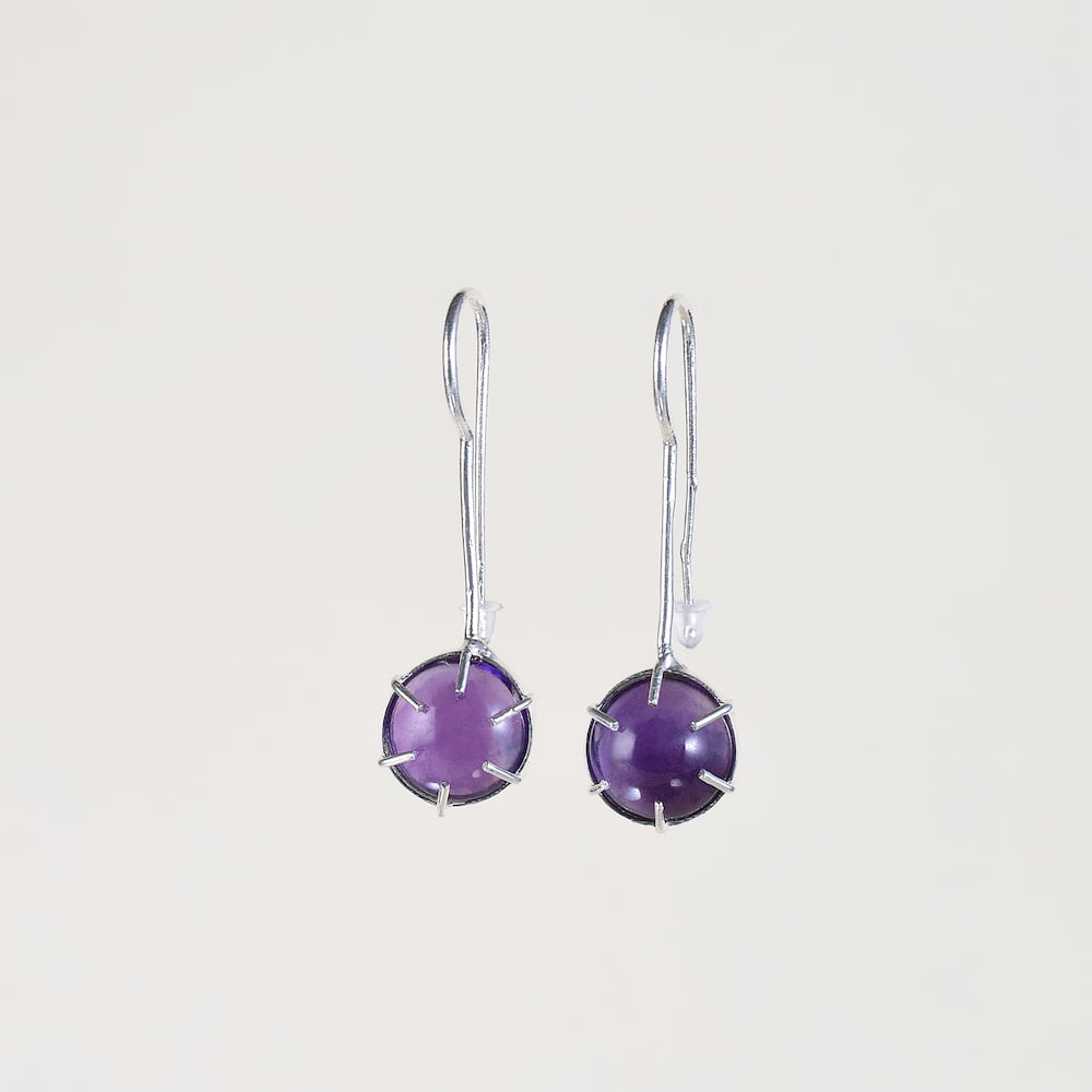 Amethyst Stone Long Sterling Silver Earring