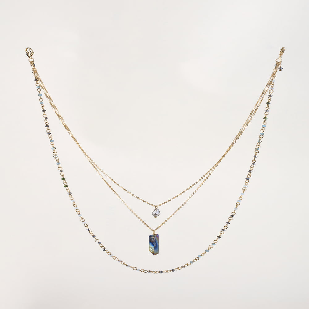 3 Layered Natural Stone Gold Finish Necklace