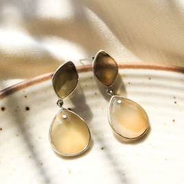 2 Stones Brown Onyx Earring
