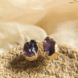 Amethyst Rough Stone Stud Earring in 92.5 Sterling Silver