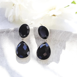 2 Stones Black Onyx Earring