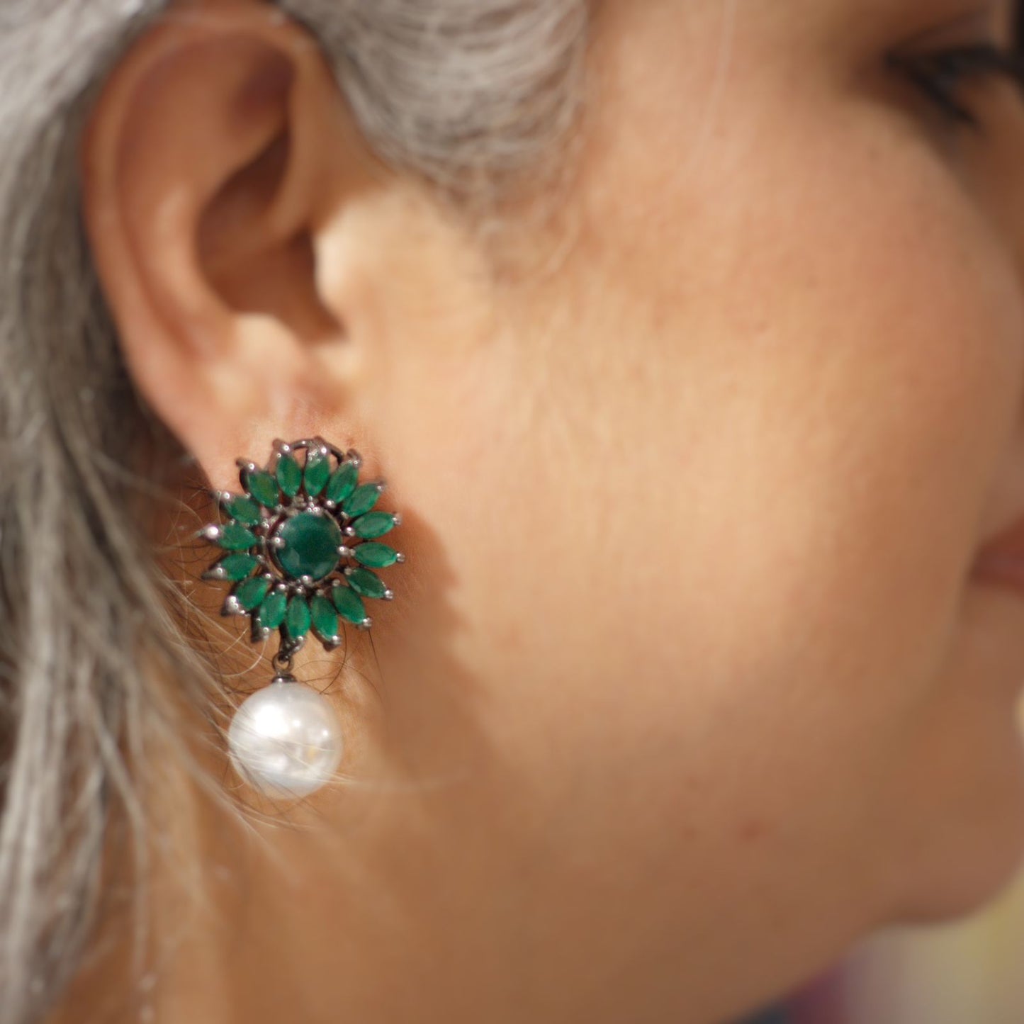 Green Sunflower Earrings