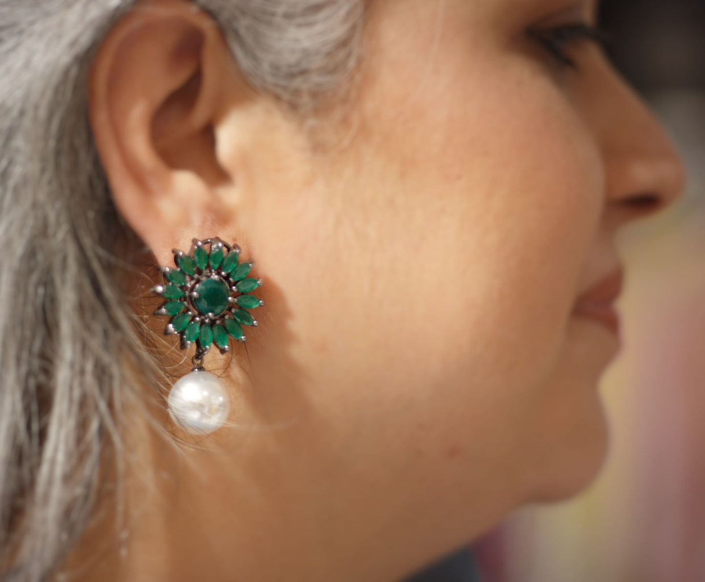 Green Sunflower Earrings