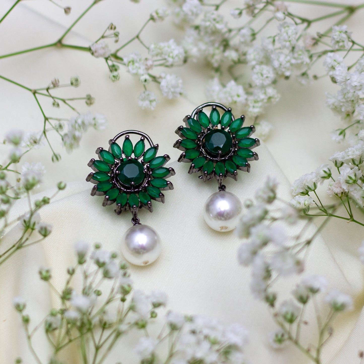 Green Sunflower Earrings