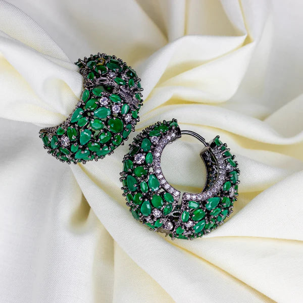 Green Premium Stone Hoops