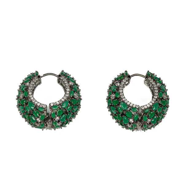 Green Premium Stone Hoops