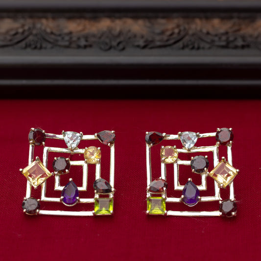 Square Multi Colour Stone Studs