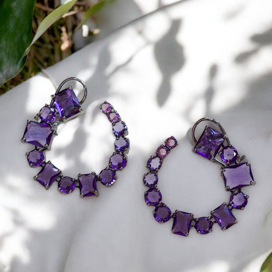 Amethyst crest earring