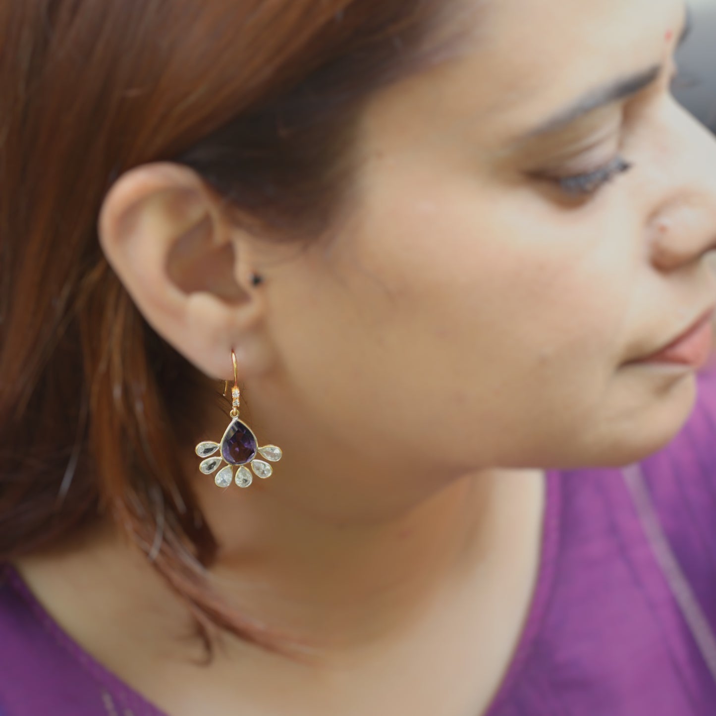 Amethyst petal earring