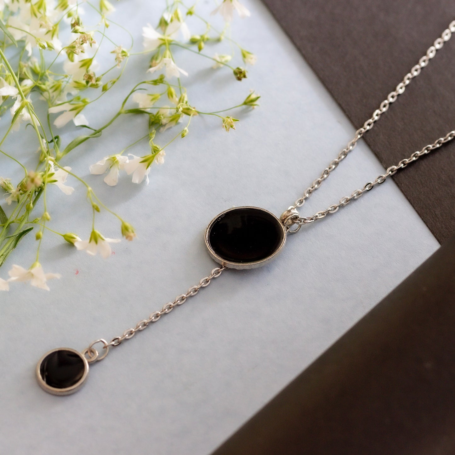 Two Black circle necklace