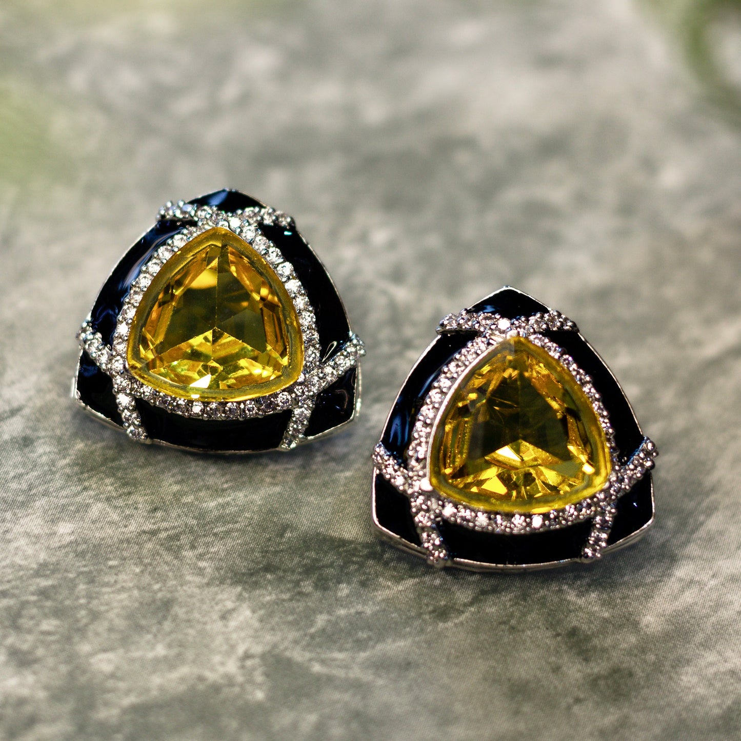 Black Enamelled Studs With Ruby Stone
