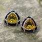 Black Enamelled Studs With Yellow Ruby Stone