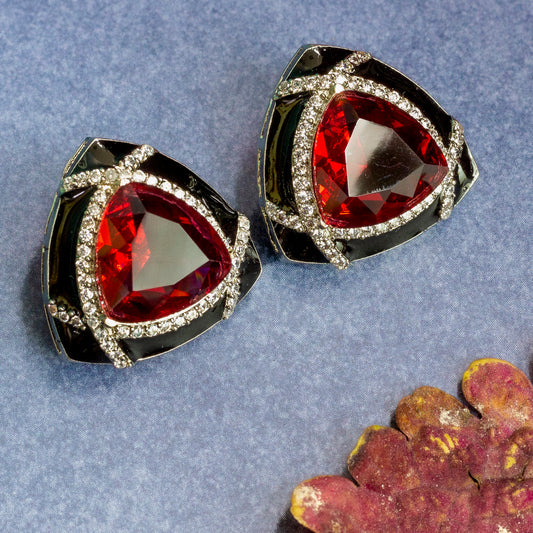 Black Enamelled Studs With Ruby Stone