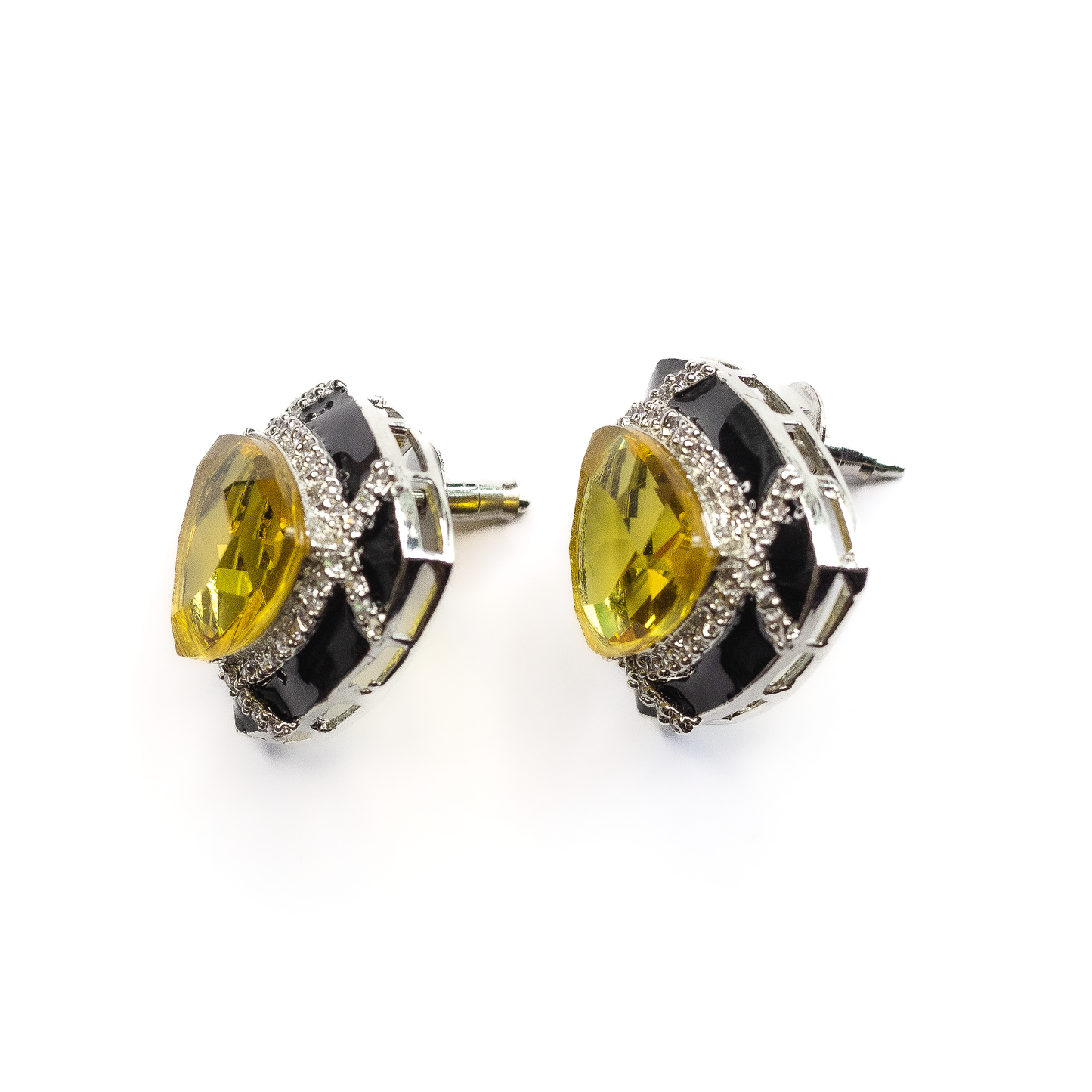 Black Enamelled Studs With Yellow Ruby Stone