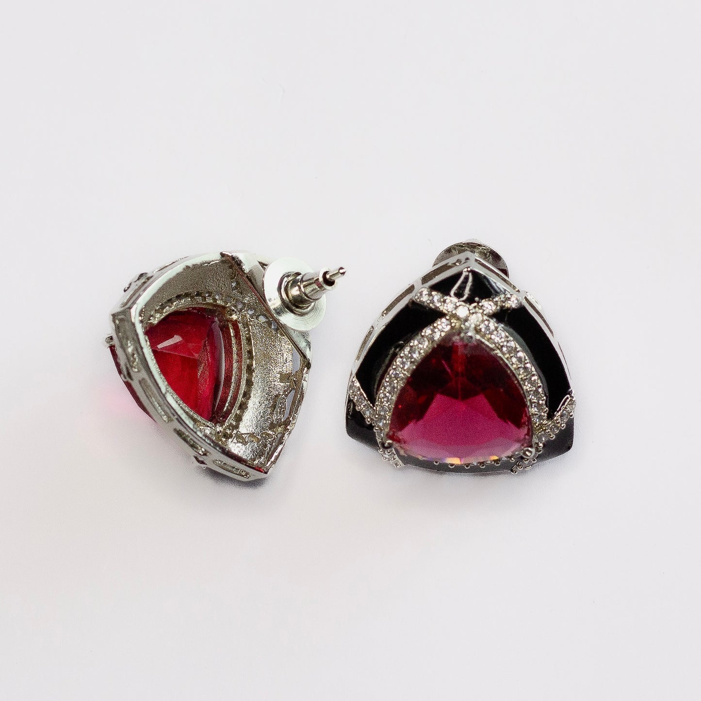 Black Enamelled Studs With Red Ruby Stone