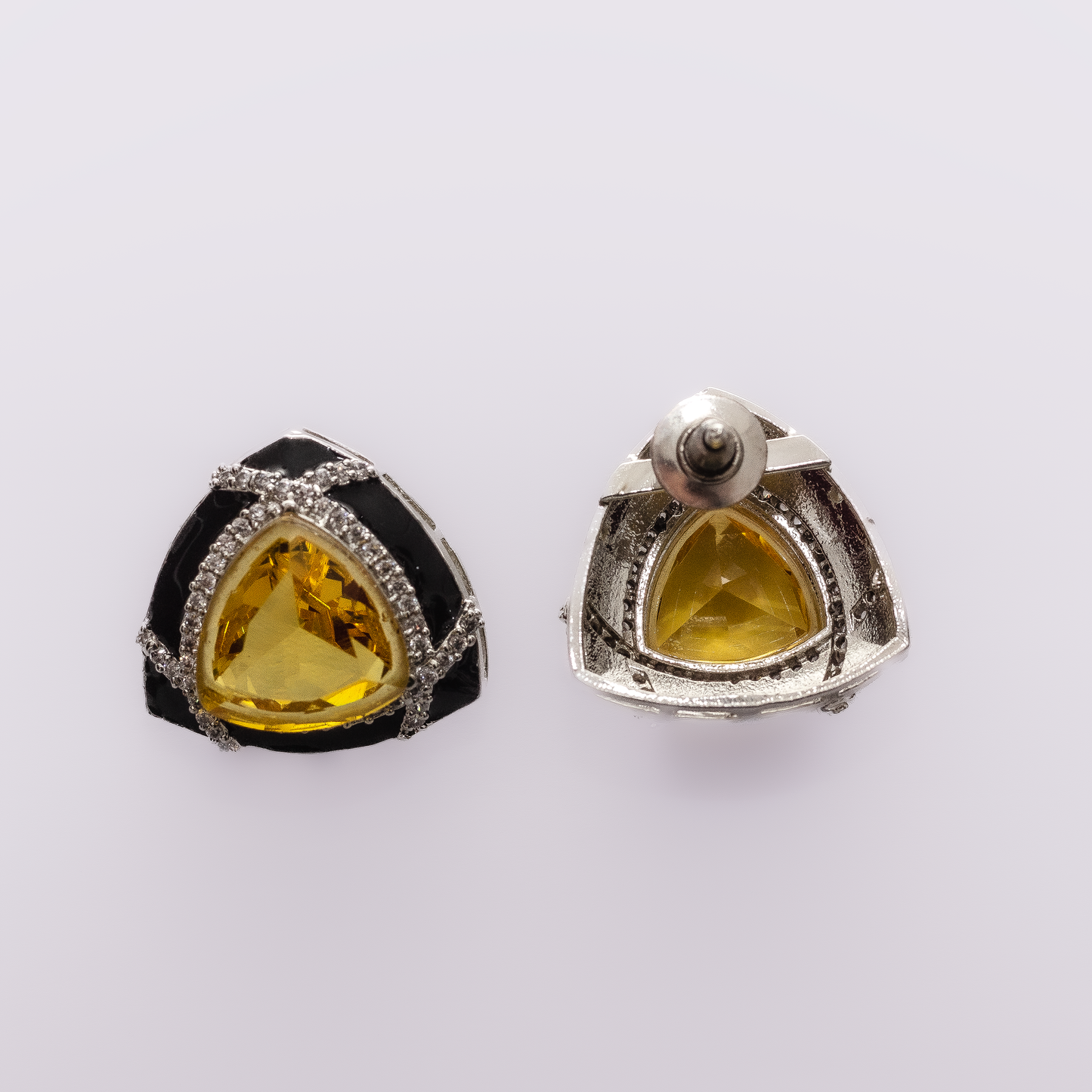 Black Enamelled Studs With Yellow Ruby Stone