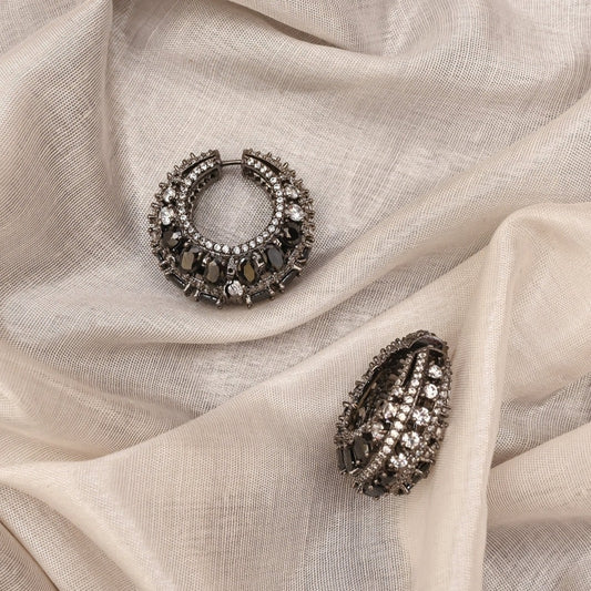 Black Navratan Hoops