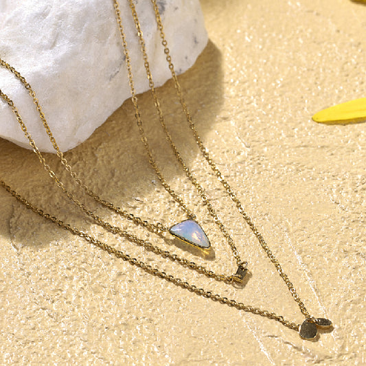 3 Layered Aqua Stone Gold Finish Necklace