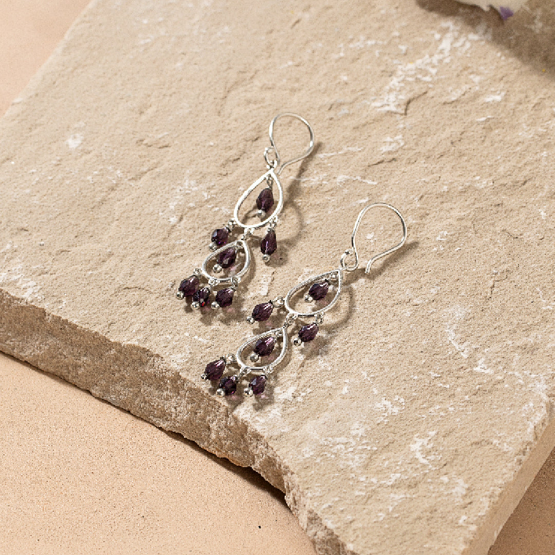 Chandelier Deep Burgundy Sterling Silver Earring