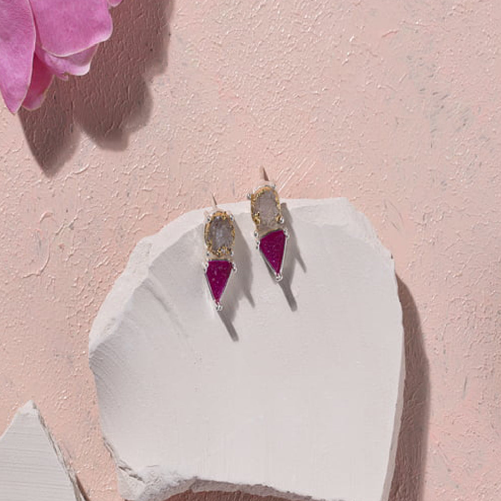 Aqua Pink Droozy Stone Sterling Silver Earring