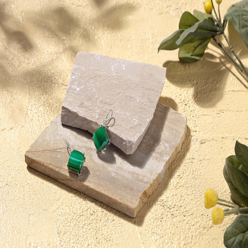Malachite Square Sterling Silver Earring