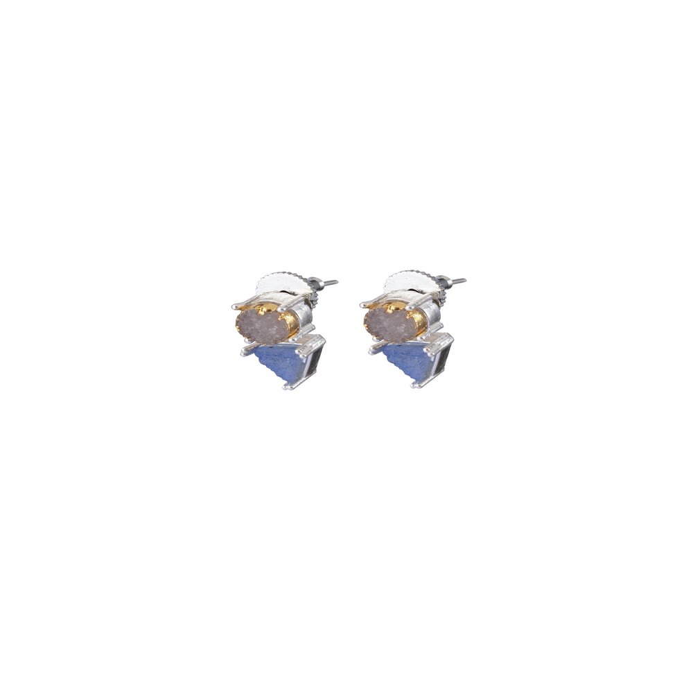 Aqua Blue Droozy Stone Sterling Silver Earring