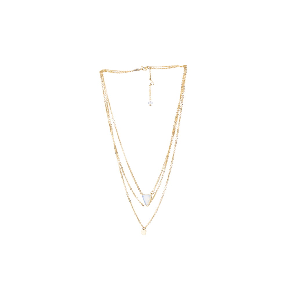 3 Layered Aqua Stone Gold Finish Necklace